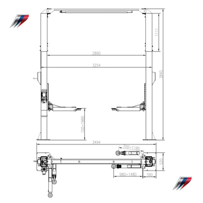 Rampa 2 postes con travesaño us-10ac gris 10,000 lbs